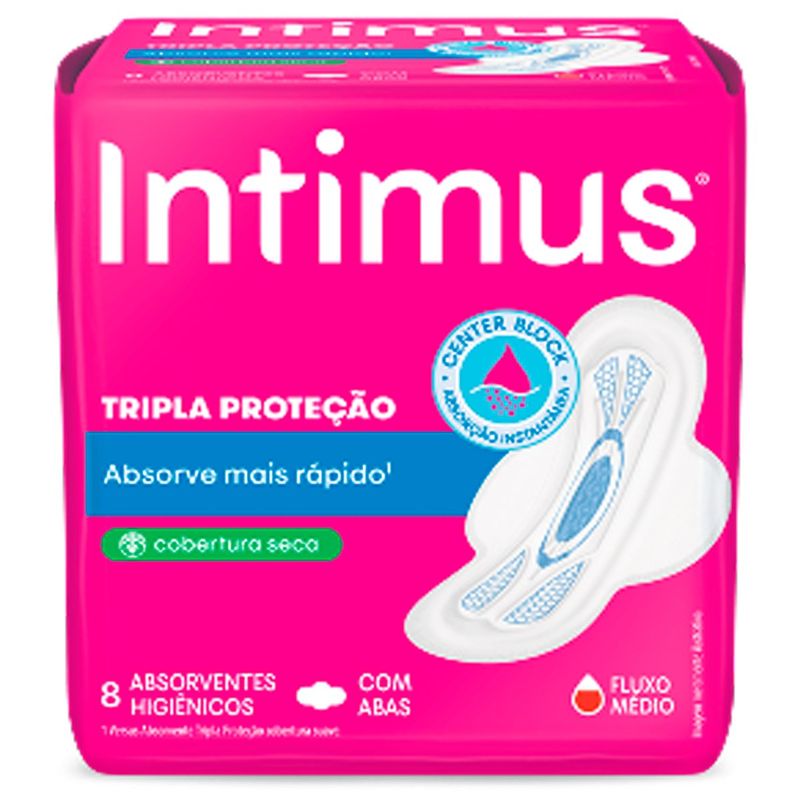 absorvente intimus gel tripla proteção com abas cobertura seca 8 unidades