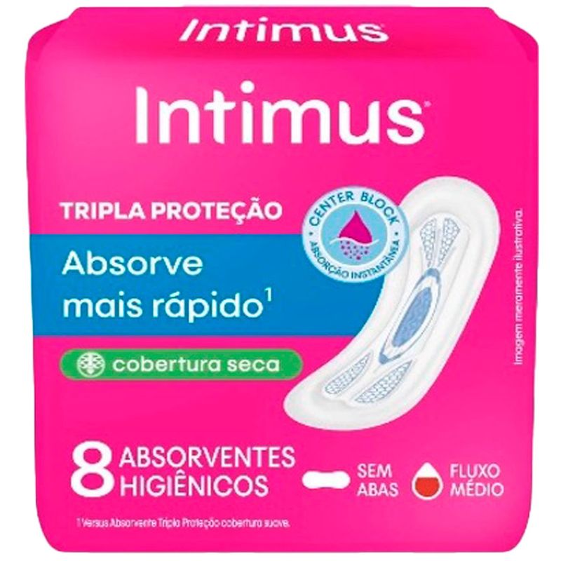 absorvente intimus gel tripla proteção sem abas cobertura seca 8 unidades