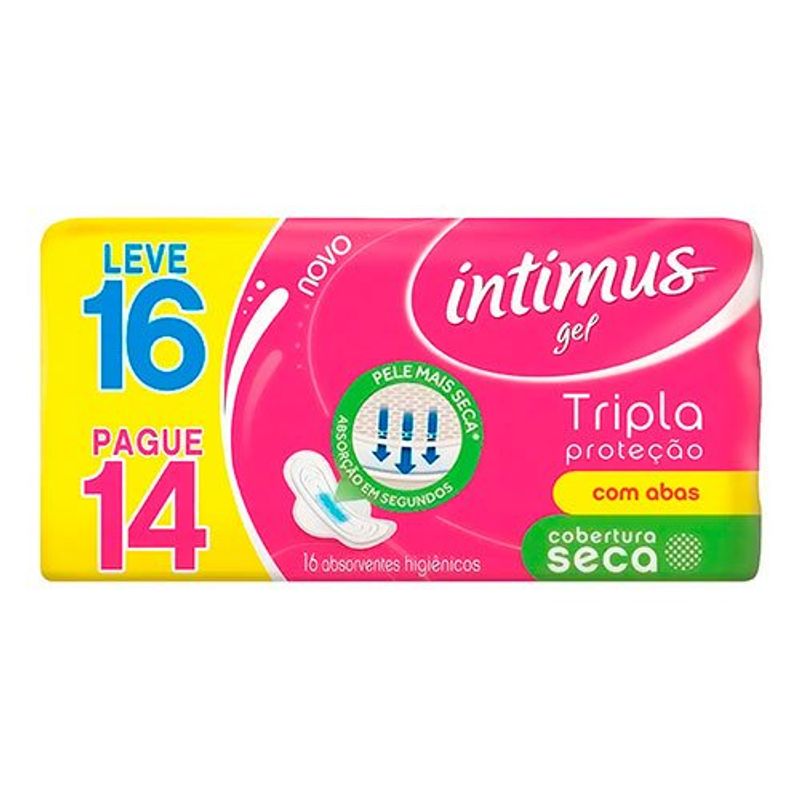 absorvente intimus com abas cobertura seca leve 16 pague 14
