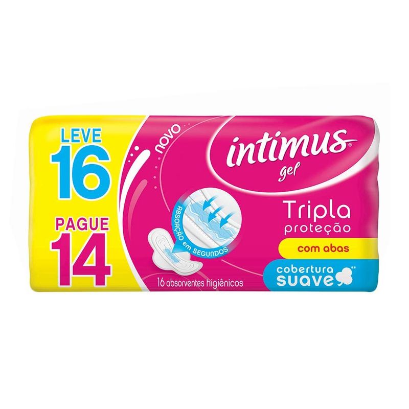 absorvente intimus gel tripla proteção com abas cobertura suave leve 16 pague 14