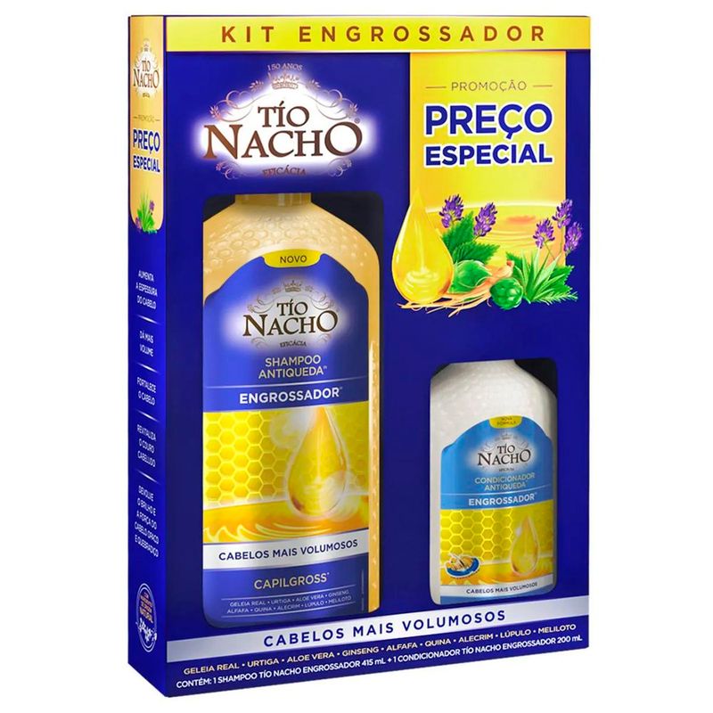 kit tio nacho engrossador antiqueda shampoo 415ml + condicionador 200ml