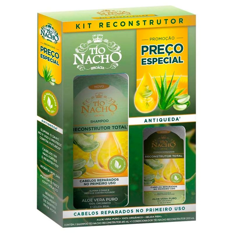 kit tio nacho reconstrutor antiqueda shampoo 415ml + condicionador 200ml