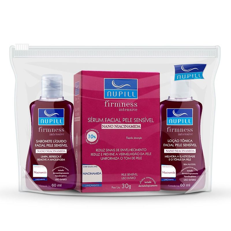 kit nupill sabonete líquido 60ml+sérum facial nano nacinamida 30g+loção tônica 60ml