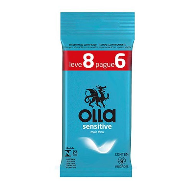 preservativo lubrificado olla sachê sensitive leve 8 pague 6