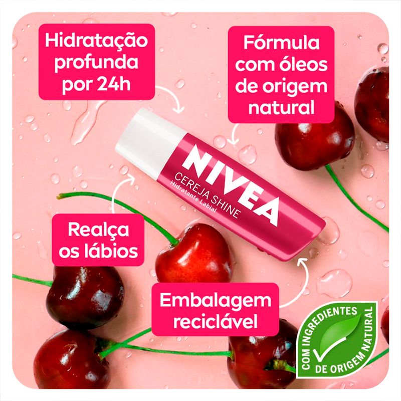 protetor labial nivea com cor cereja shine 4,8g