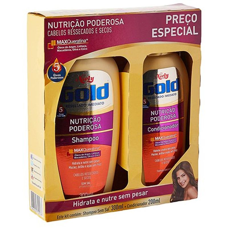 kit shampoo 275ml + condicionador 175ml niely gold nutrição mágica