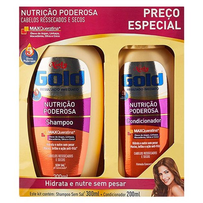 kit shampoo 275ml + condicionador 175ml niely gold nutrição mágica