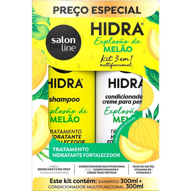 kit 3 em 1 multifuncional salon line shampoo 300ml+condicionador 300ml cheirinho de melão