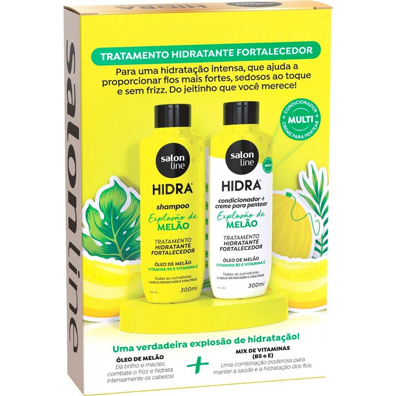 kit 3 em 1 multifuncional salon line shampoo 300ml+condicionador 300ml cheirinho de melão