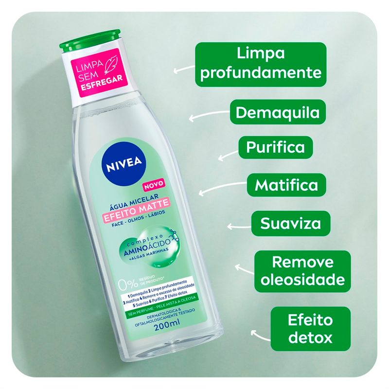 água micelar nivea limpeza 7 em 1 efeito matte 200ml