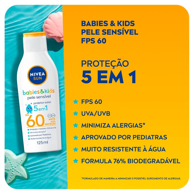 protetor solar nivea kids sensitive & pure fps 60 125ml