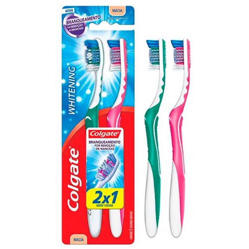 escova dental colgate whitening macia 2 unidades promo leve 2 pague 1