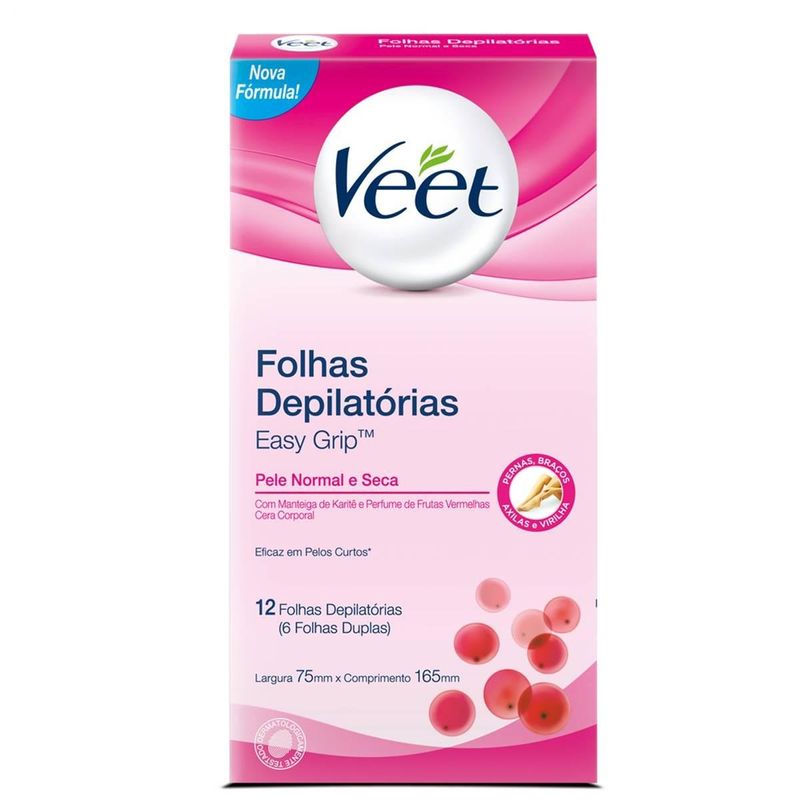 veet cera fria folhas depilatórias corporal pele normal 12 folhas