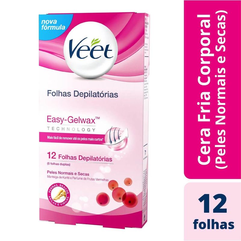 veet cera fria folhas depilatórias corporal pele normal 12 folhas