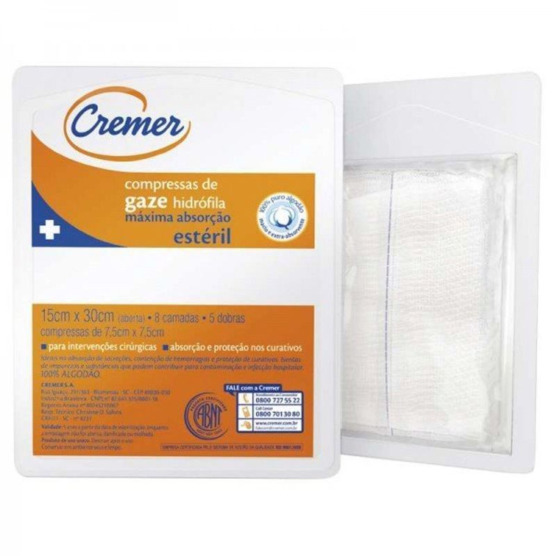 compressa gaze estéril cremer 11 fios com 5 unidades