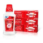 kit colgate creme dental luminous white 3 unidades 70g + 1 enxaguante bucal