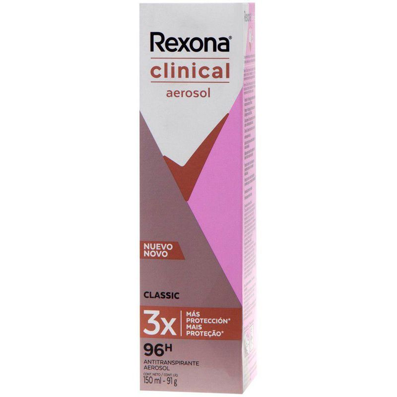 desodorante aerosol feminino rexona clinical antitranspirante classic 96h 150ml