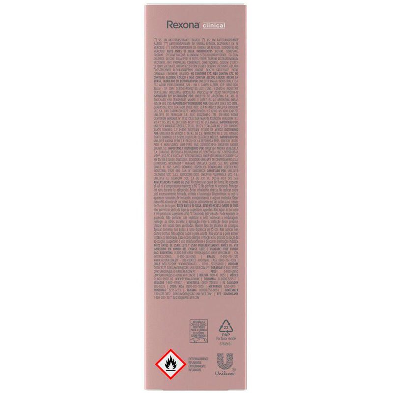 desodorante aerosol feminino rexona clinical antitranspirante classic 96h 150ml