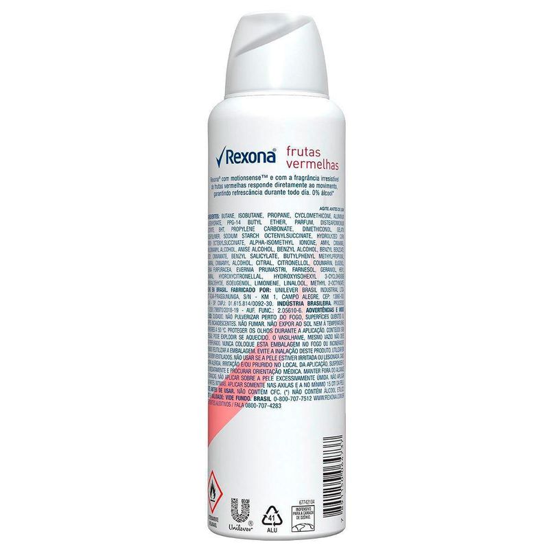desodorante aerosol motion sense feminino rexona 48h frutas vermelhas 150ml