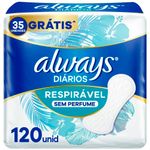 protetor diário always respirável sem perfume 120 unidades