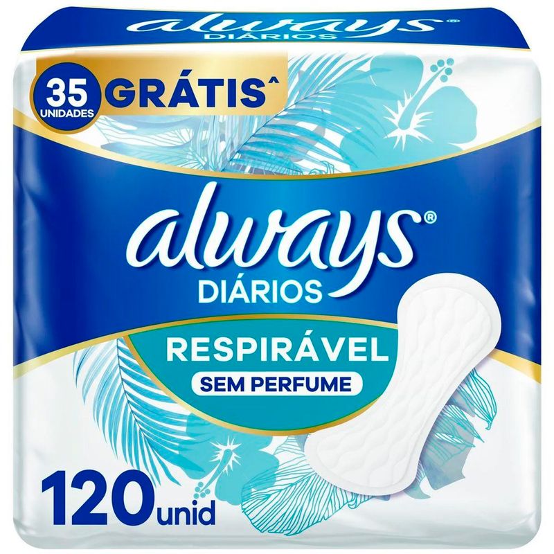 protetor diário always respirável sem perfume 120 unidades