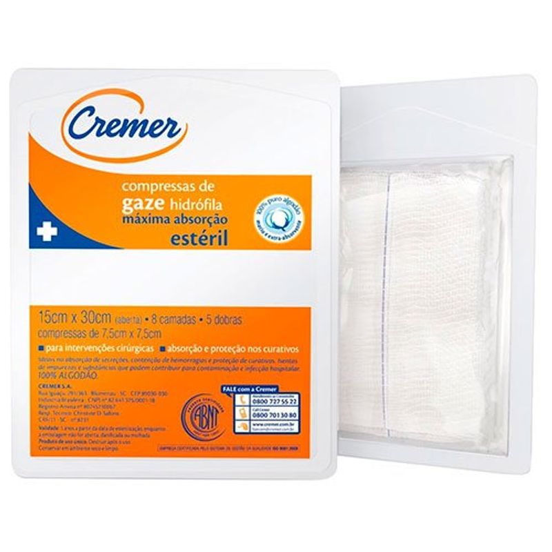 compressa gaze cremer 7,5x7,5cm 10 unidades