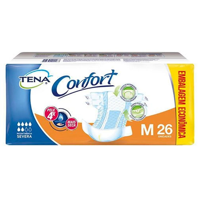 fralda tena confort tamanho m 26 unidades