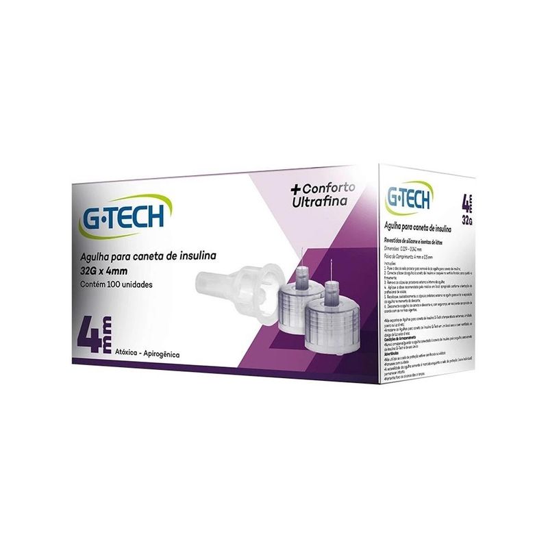 agulha para caneta de insulina g-tech 4mm x 32g caixa com 100 unidades