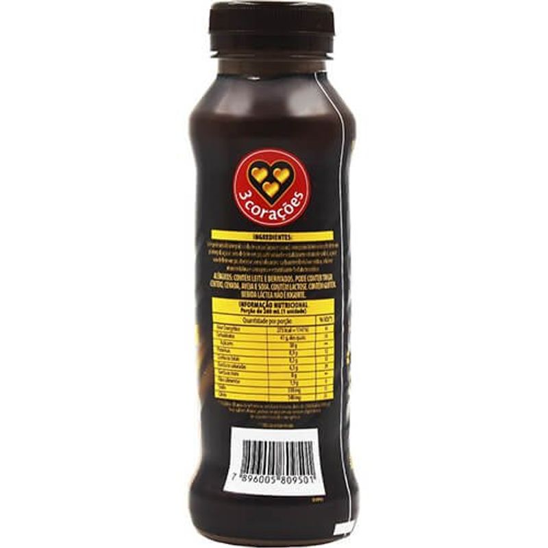 bebida cappuccino pronto 3 corações chocolate 260ml