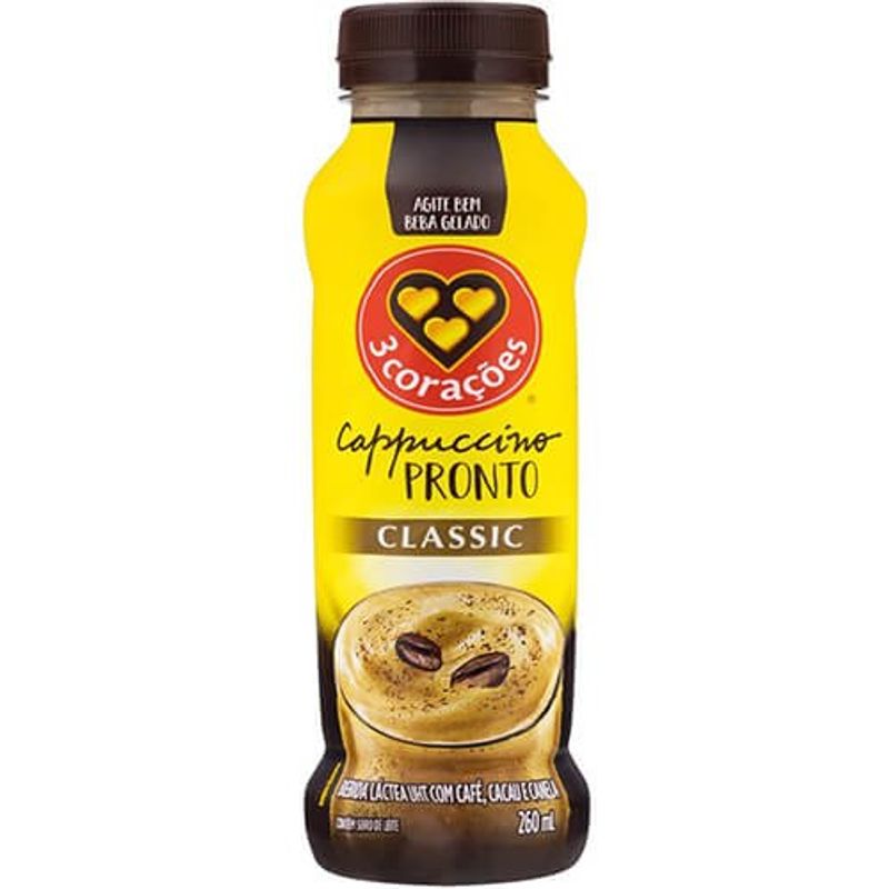bebida cappuccino pronto 3 corações classic 260ml
