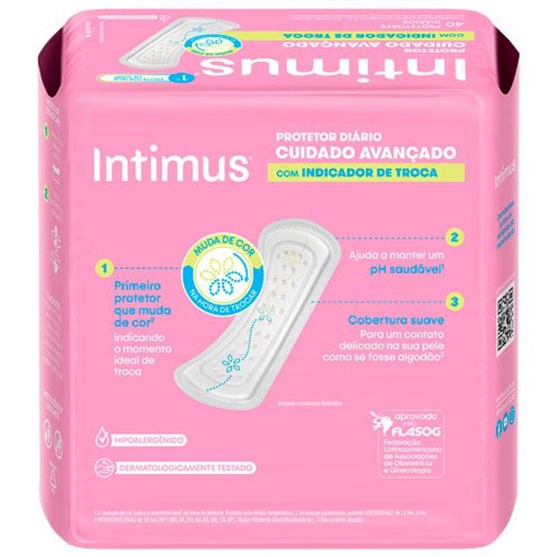 protetor diário intimus com indicador de troca 40 unidades