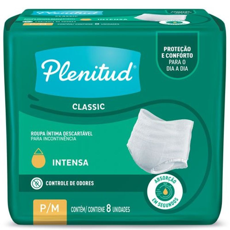 roupa íntima descartável plenitud classic tamanho p/m 8 unidades