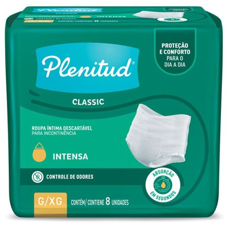 roupa íntima descartável plenitud classic tamanho g/xg 8 unidades
