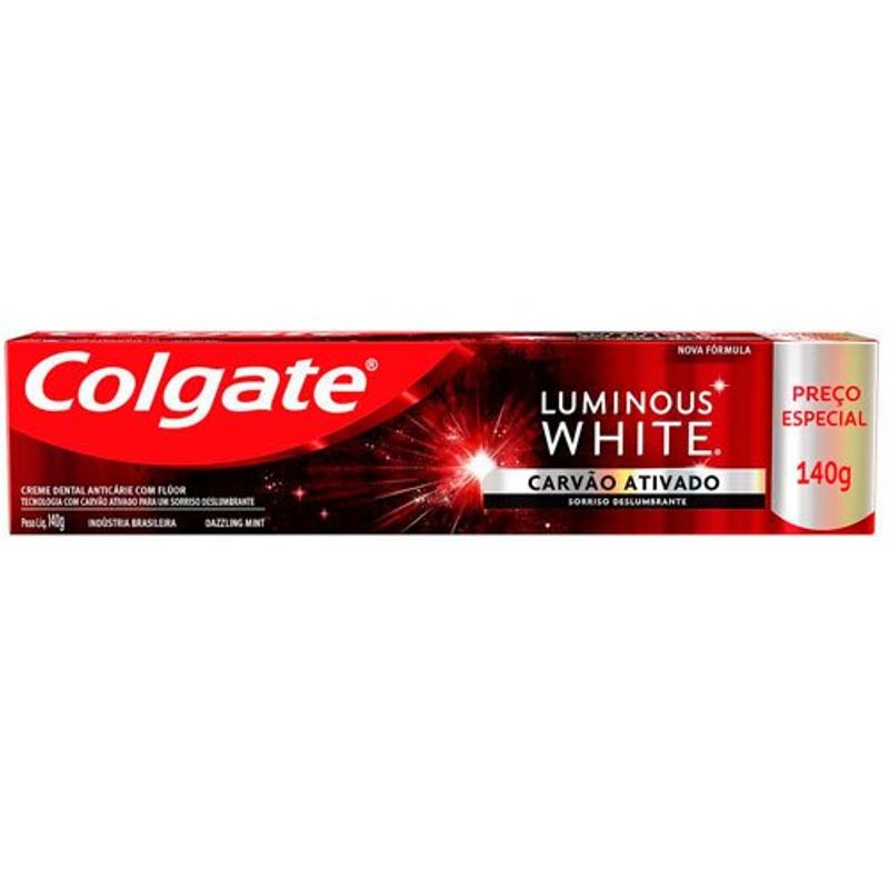 creme dental colgate luminous white carvão ativado 140g