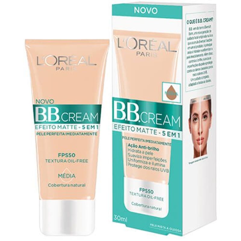 protetor solar facial bb.cream efeito matte cor média fps50 30ml