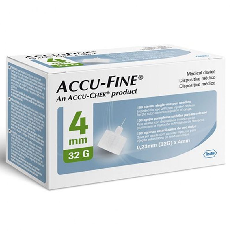 accu-fine agulha para caneta de insulina 32g 0,23mmx4mm com 100