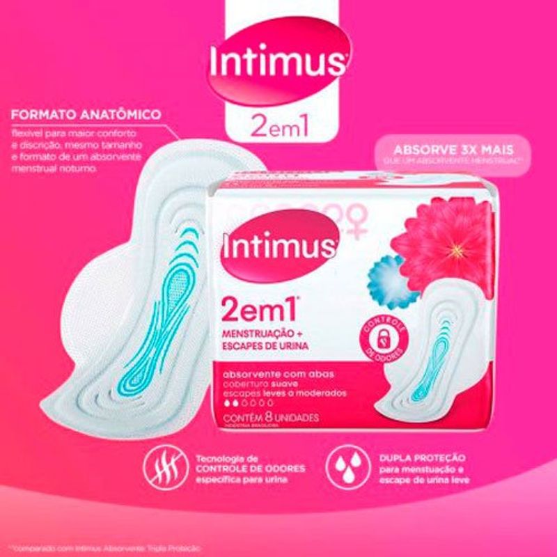 absorvente intimus 2 em 1 suave com abas 8 unidades