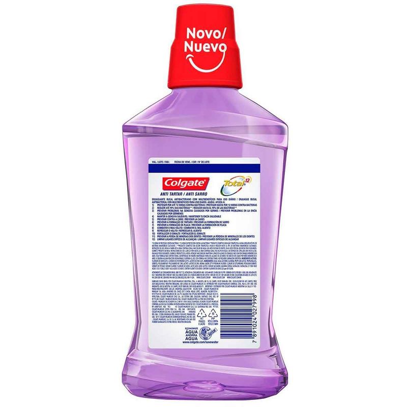 enxaguante antisséptico bucal colgate total 12 anti tártaro 500ml