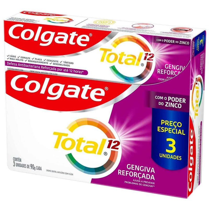 creme dental colgate total 12 gengiva reforçada 3 unidades 90g cada