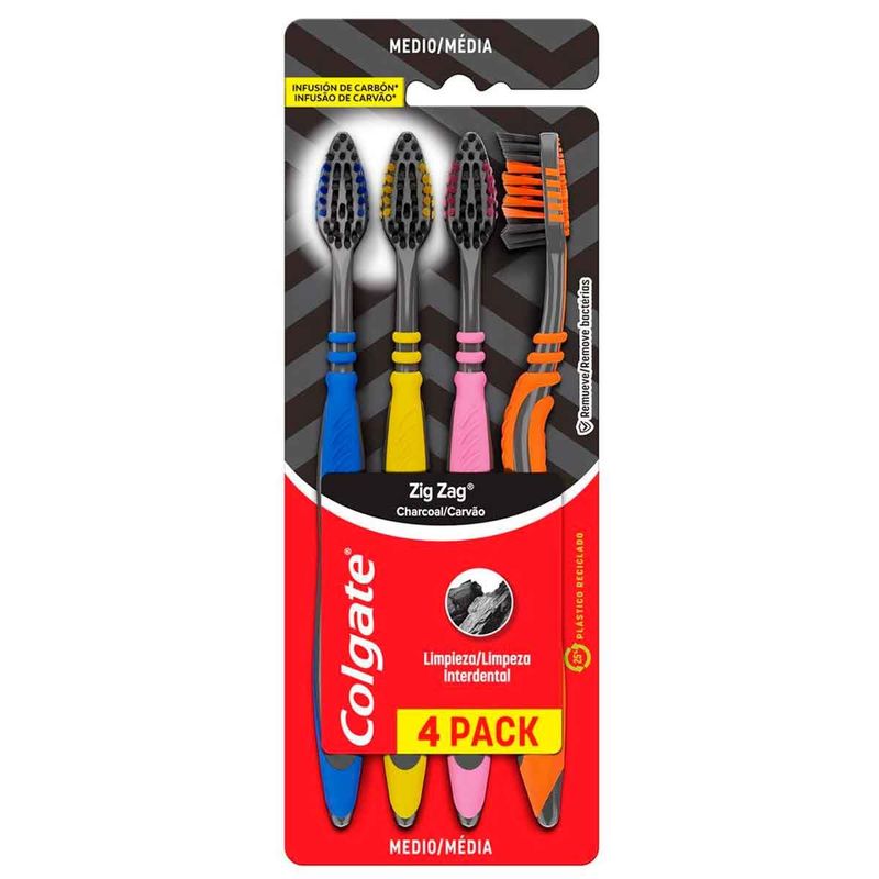 escova de dente colgate zigzag carvão 4 unidades