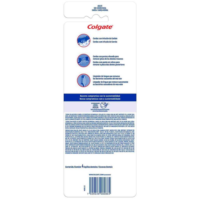 escova de dente colgate zigzag carvão 4 unidades