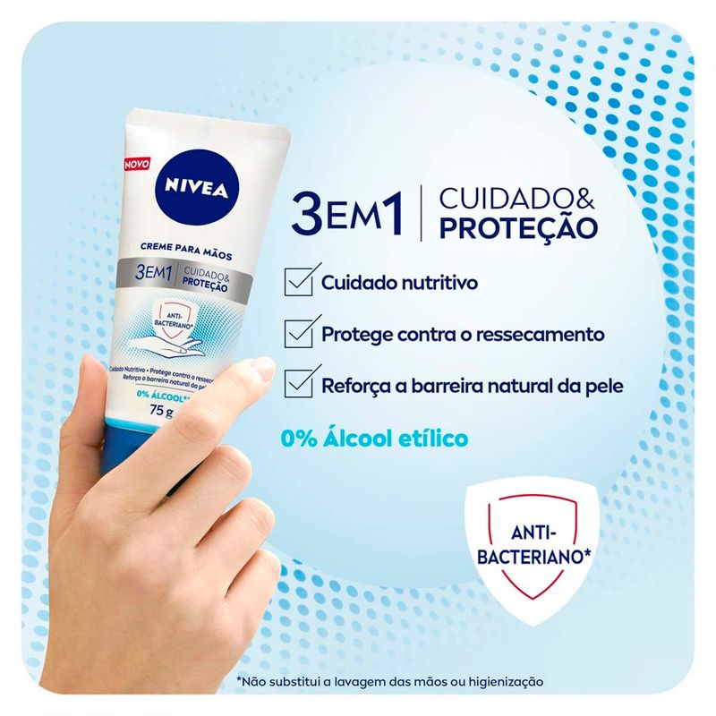 creme para as mãos nivea 3 em 1 ação antibacteriana 75g