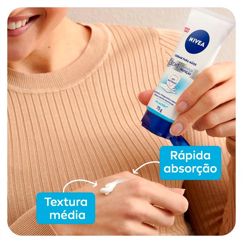 creme para as mãos nivea 3 em 1 ação antibacteriana 75g