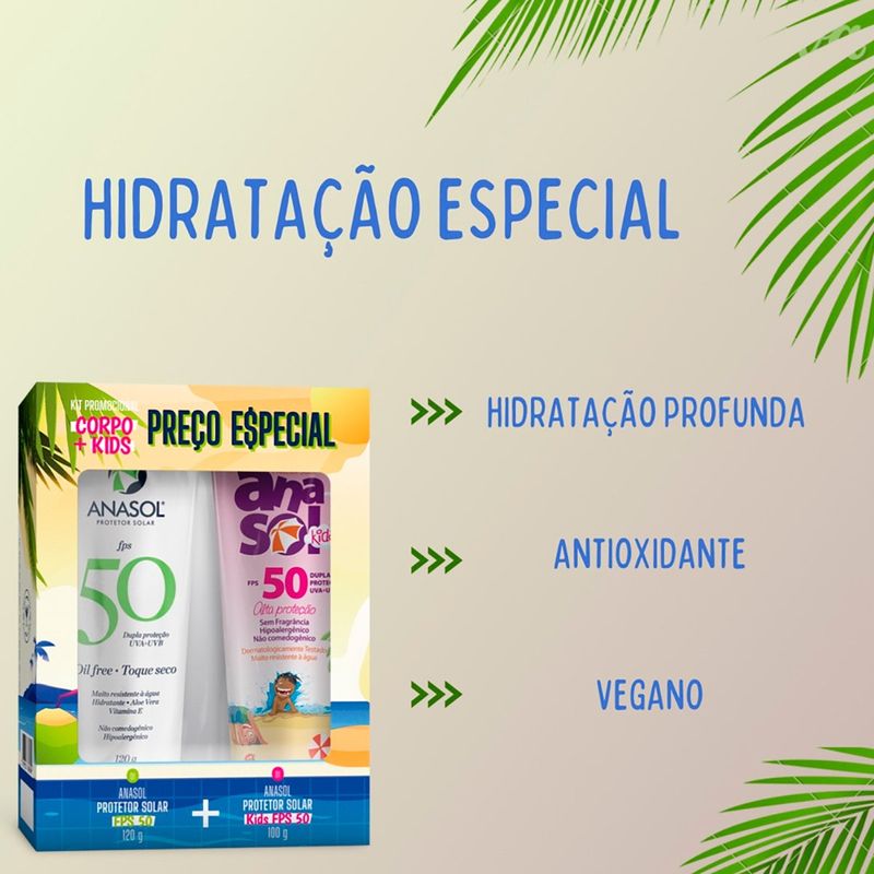 kit protetor corporal anasol fps 50 120g + kids fps50 100g