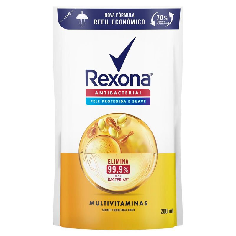 refil sabonete líquido rexona antibacterial multivitaminas 200ml
