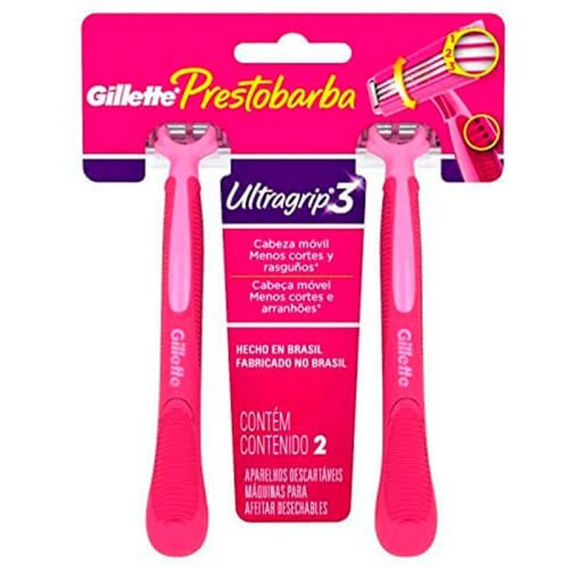 aparelho de depilar descartável feminino gillette prestobarba ultragrip 3 depilação com 2 unidades