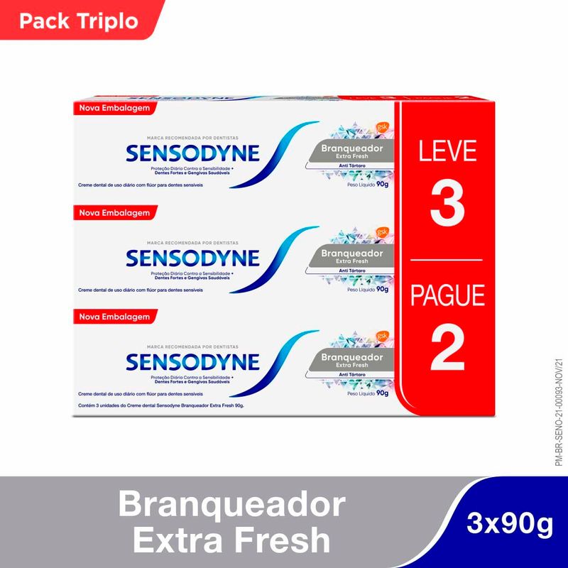 creme dental sensodyne branqueador extra fresh leve 3 pague 2 90g cada