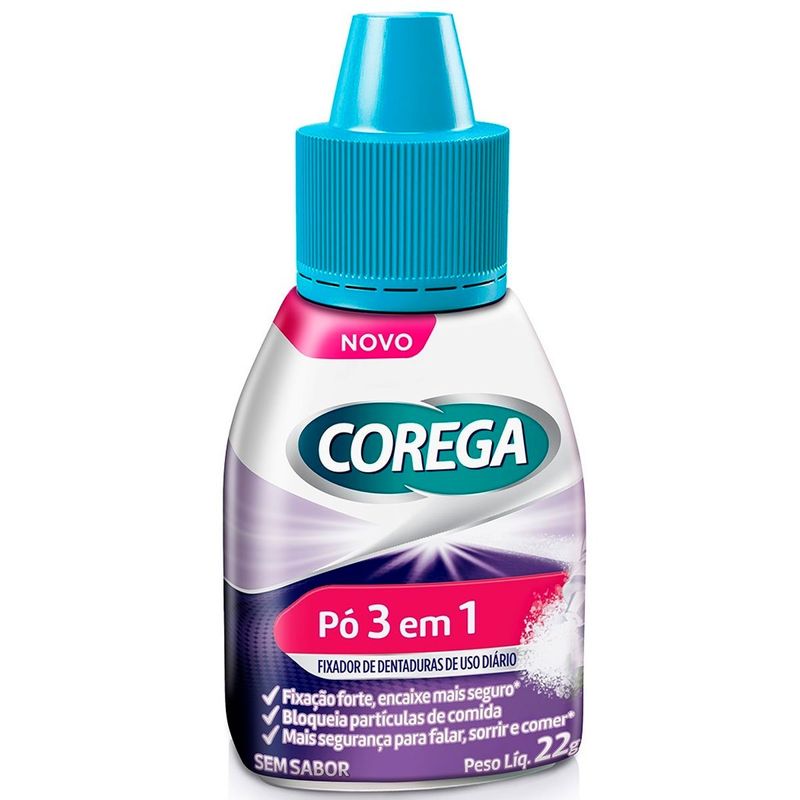 pó fixador de dentadura corega 3 em 1 sem sabor 22g