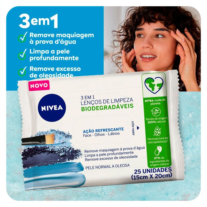 lenços de limpeza e demaquilante nivea ação hidratante 25 unidades