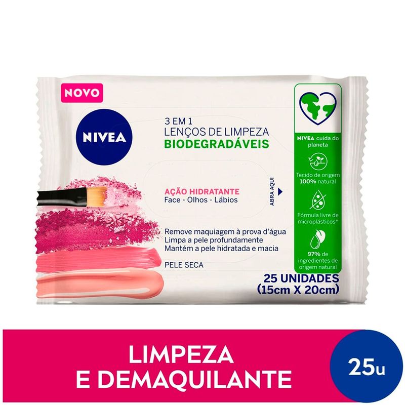 lenços de limpeza e demaquilante nivea ação refrescante 25 unidades
